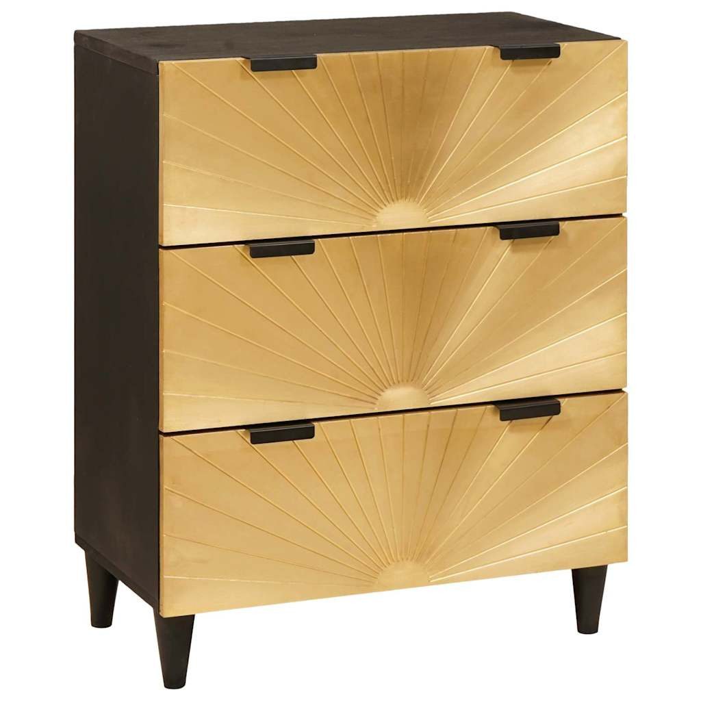 vidaXL Fächerschrank Sideboard Schwarz und Gold 60 x 33 x 75 cm massives holz (1-St)