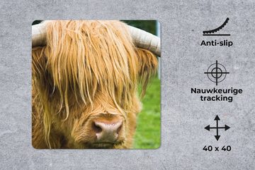 MuchoWow Gaming Mauspad Schottischer Highlander - Gras - Fell - Tiere - Kuh (1-St), Mousepad mit Rutschfester Unterseite, Gaming, 40x40 cm, XXL, Großes