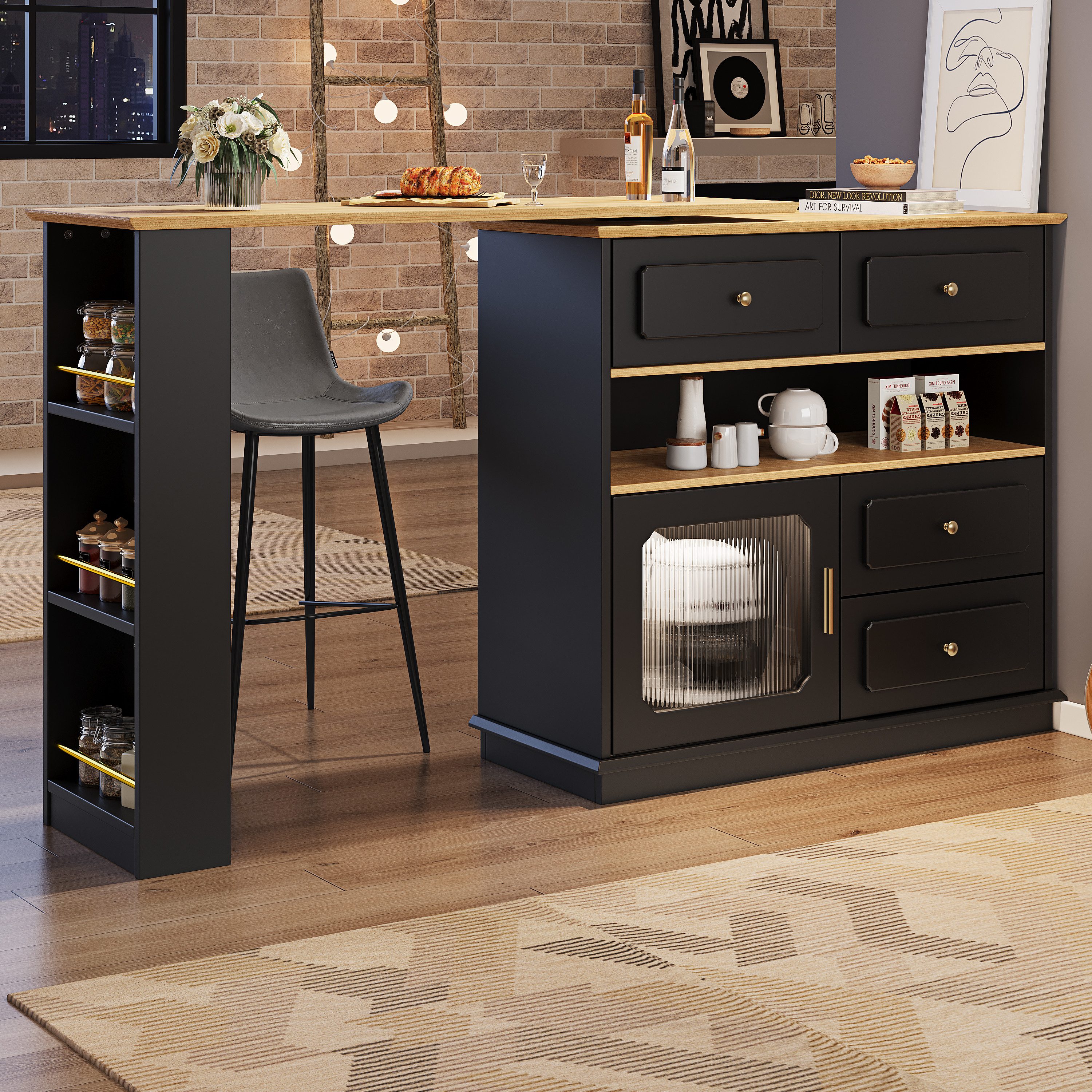 OKWISH Bartisch Ausziehbarer Kücheninsel,mit Stauraum (360° günstig online kaufen