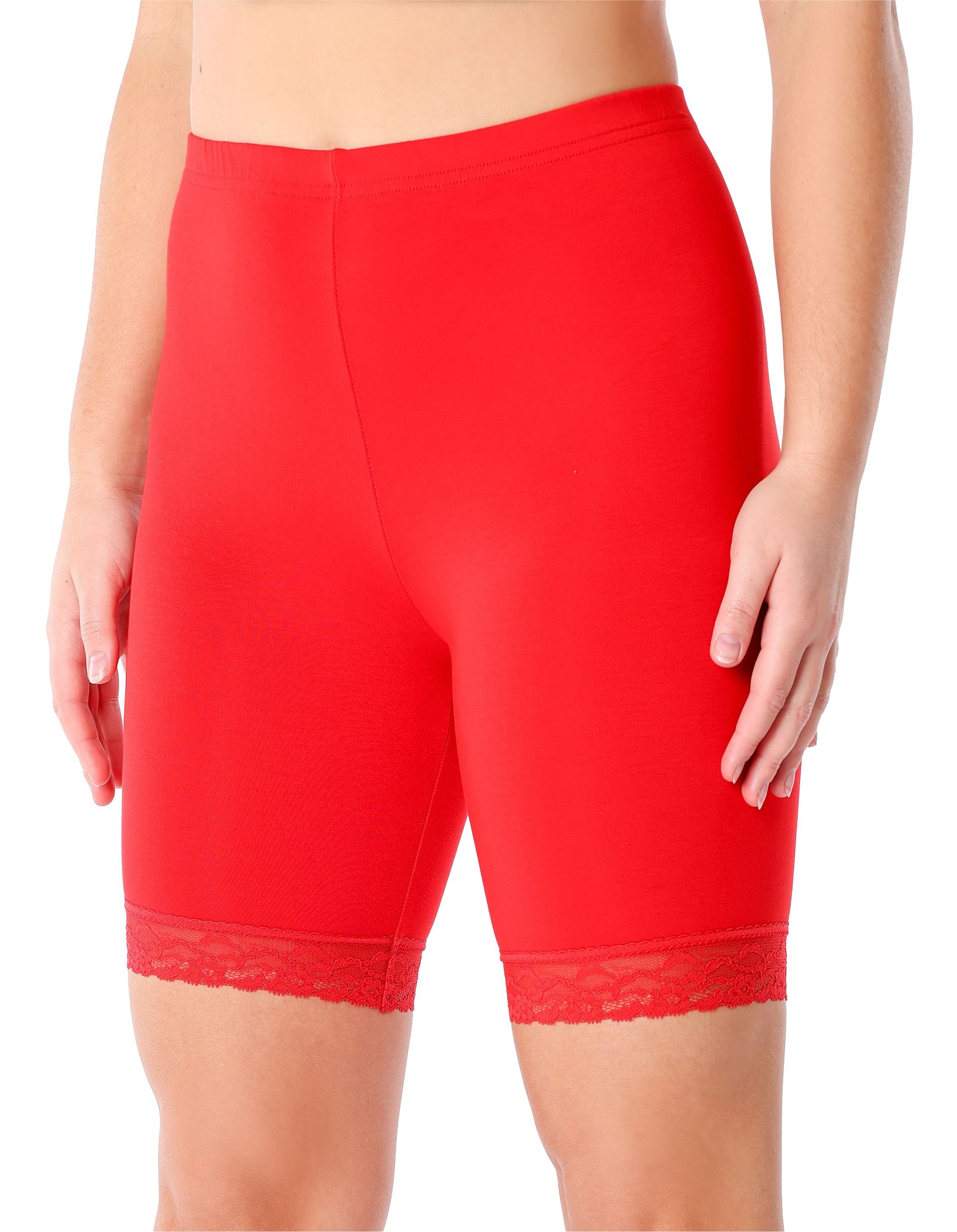 Merry Style Leggings Damen Radlerhose MS10-431 kurze Rot Spitze Waist elastischer Bund Leggings High Freizeit (1-tlg)