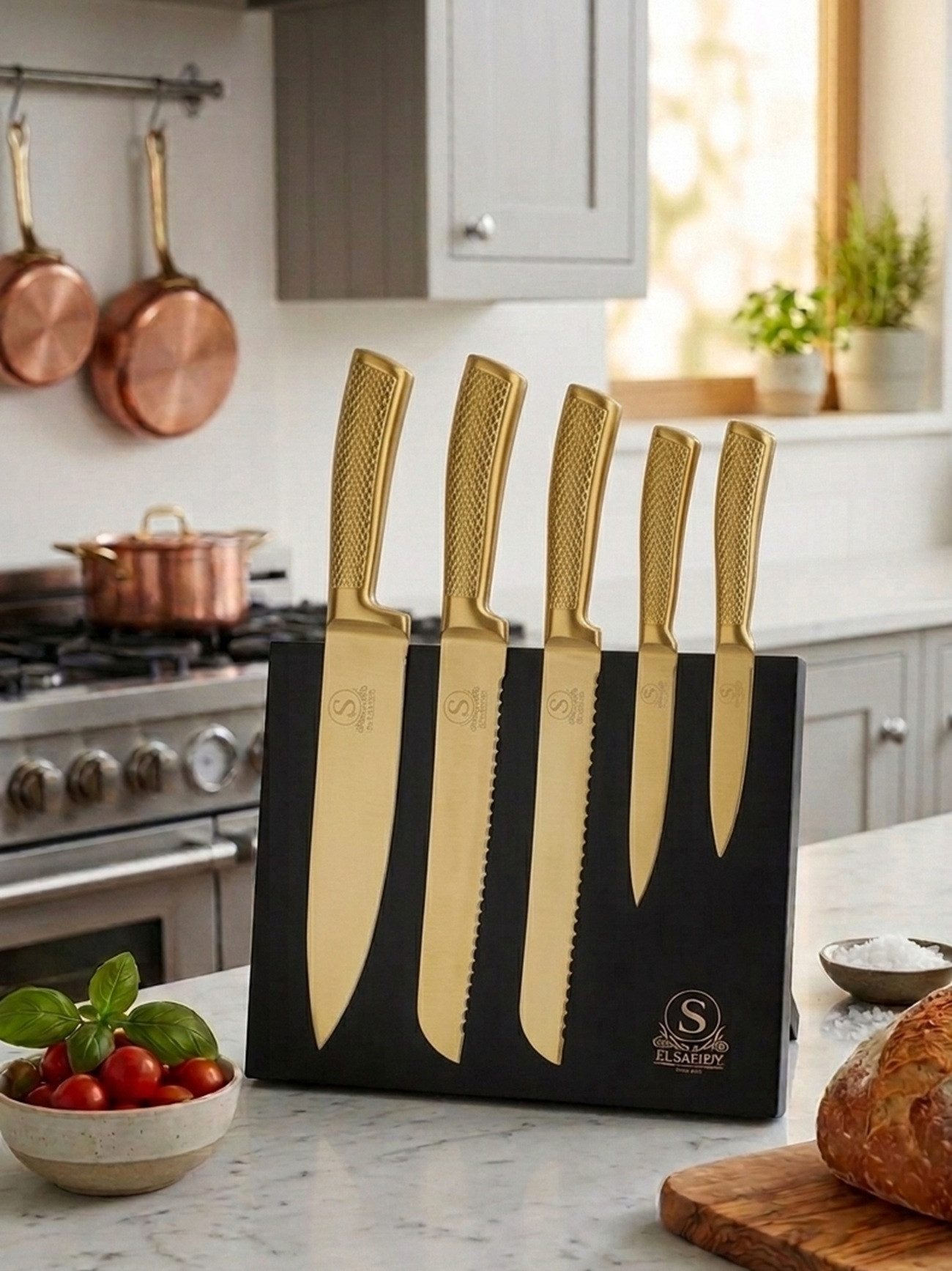 Cheffinger Messer-Set (6-tlg), mit ergonomischem Griff & magnetischem Messerblock, 6-teilig
