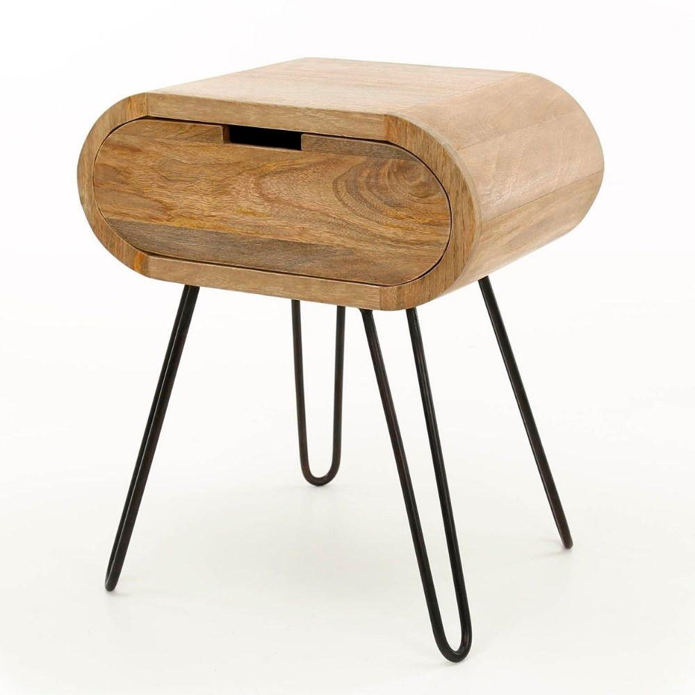 Schwarz, Beistelltisch Sanoe und Schubladen Massivholz Nachttisch mit Natur-dunkel in RINGO-Living Möbel