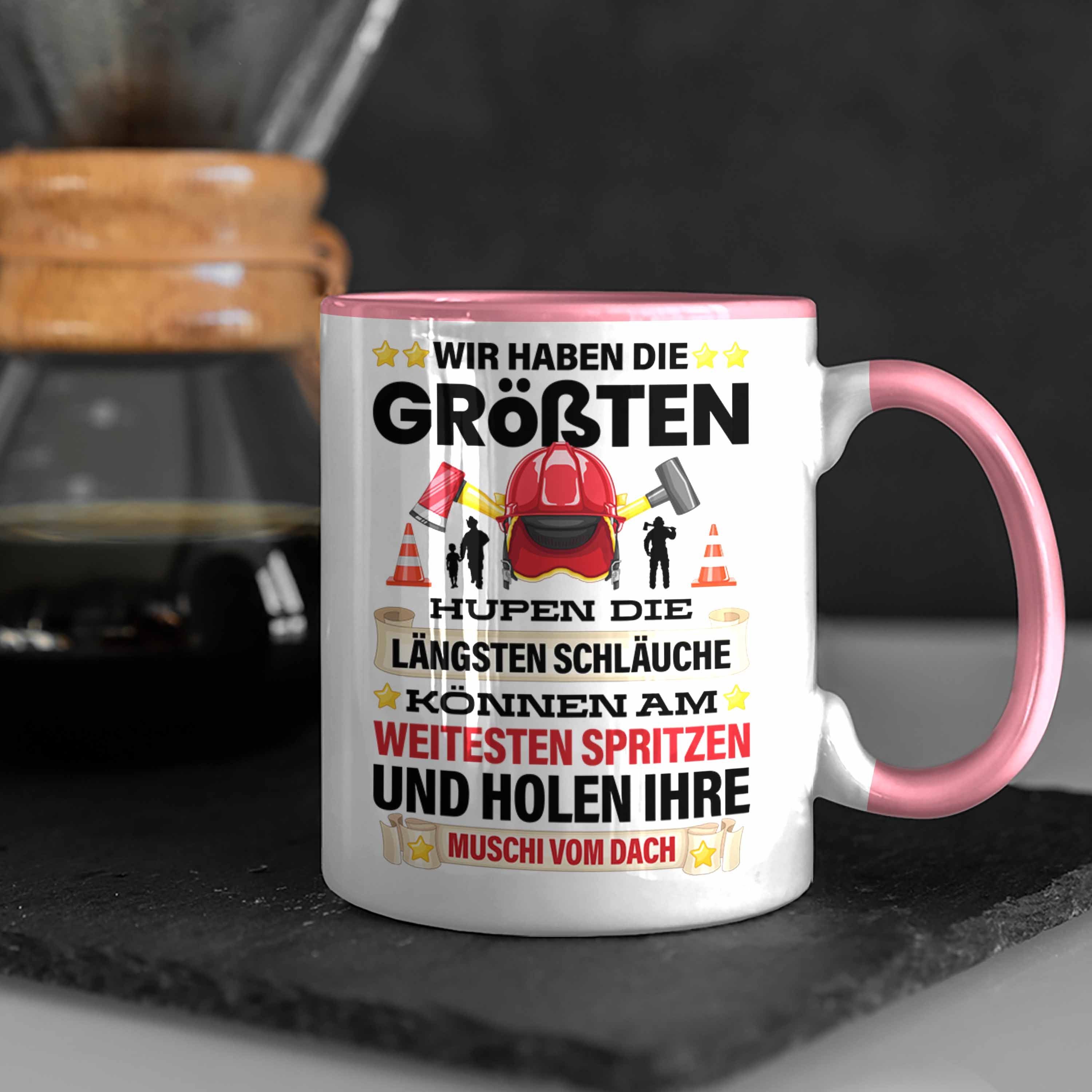 Trendation Tasse Trendation - Spruch Versaut Erwachsenen Geschenk Feuerwehrmann Rosa für Feuerwehr Männer Humor Tasse Geburtstag