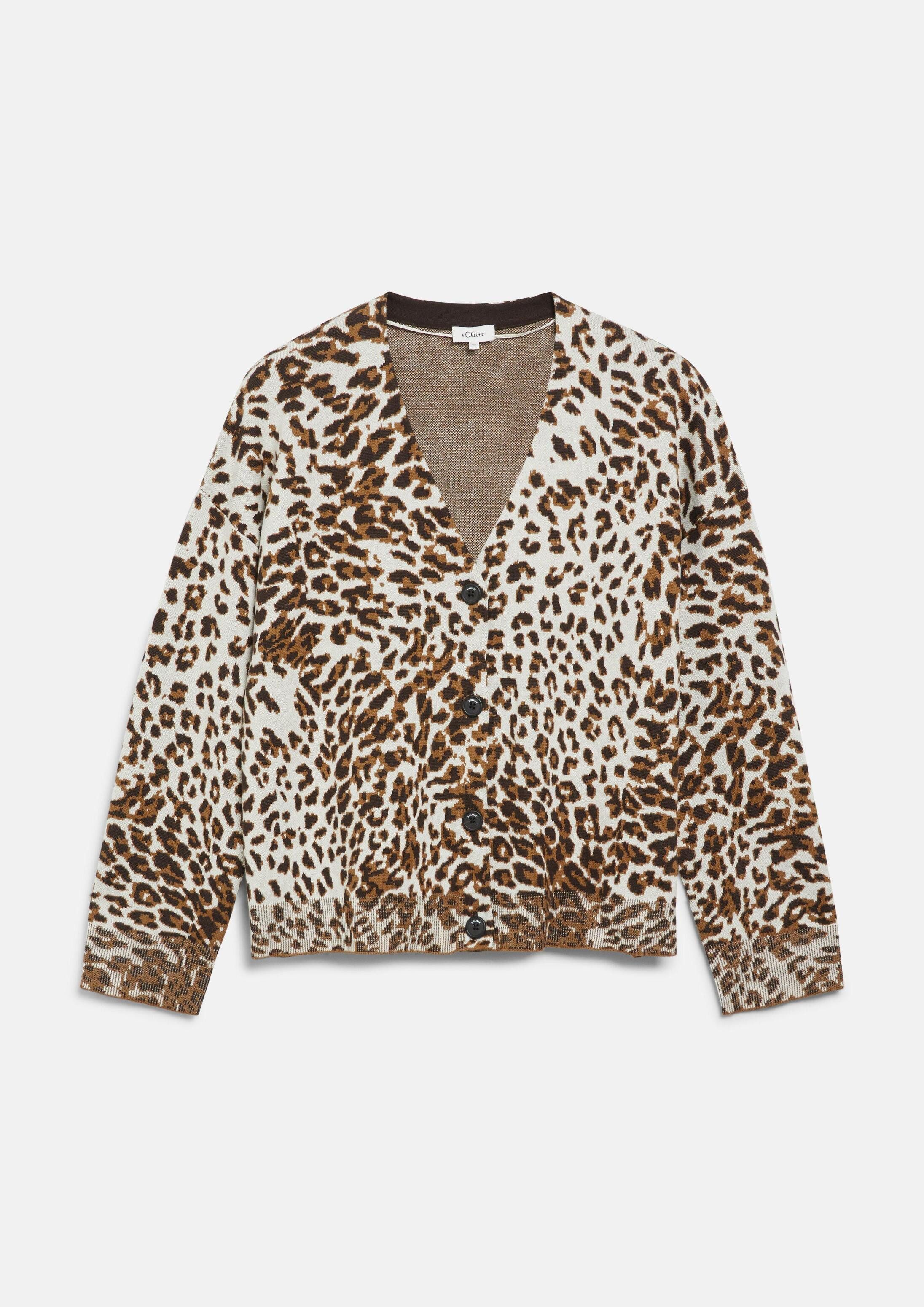s.Oliver Cardigan Strickjacke Cardigan mit Leo-Jacquardmuster