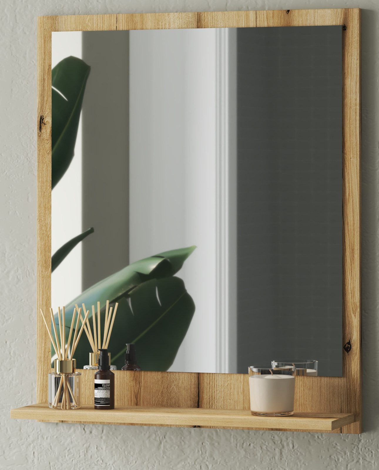 Furn.Design Wandspiegel Torsby (Badspiegel in Evoke Eiche Dekor, 65 x 75 cm), mit Ablage
