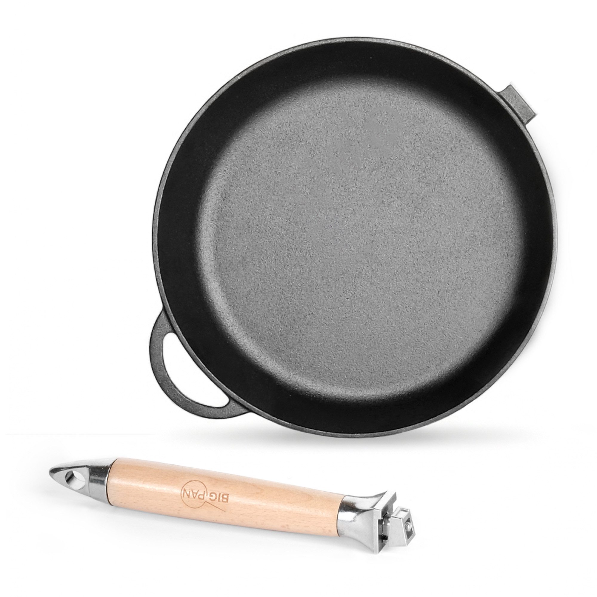 4BIG.fun Bratpfanne Premium tiefe Gusseisenpfanne 28 cm Glasdeckel unbeschichtet robust, Gusseisen (Induktion Eisenpfanne Gusspfanne, Für alle Herdarten geeignet Induktion), Steakpfanne Servierpfanne Cast Iron Pan