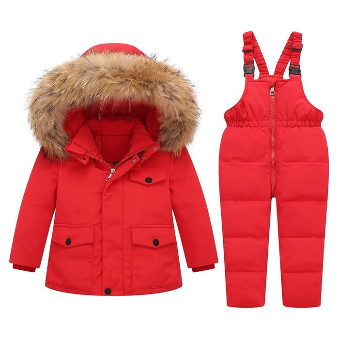 BEARSU Babydolltop 2 Stück Baby Skianzüge Winter Schneeanzug Daunenanzug Abnehmbare Fleece-Kapuze Nylon-Outfit für 3-4 Jahre