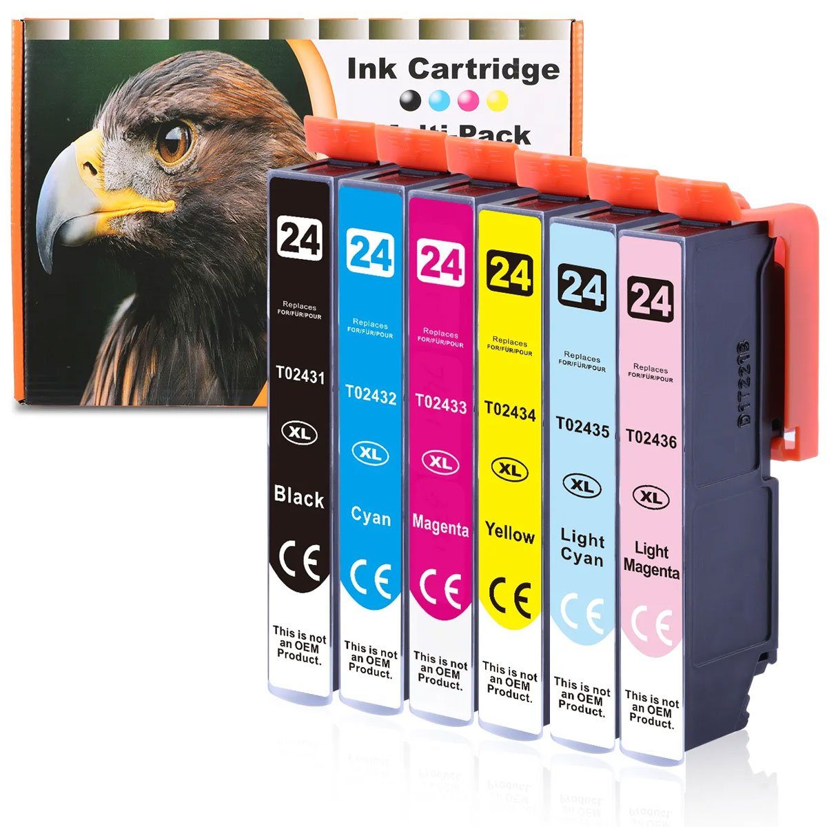 Multipack Kompatibel T2438, Tintenpatrone C13T24384010 24XL, Elefant, Epson D&C 6-Farben