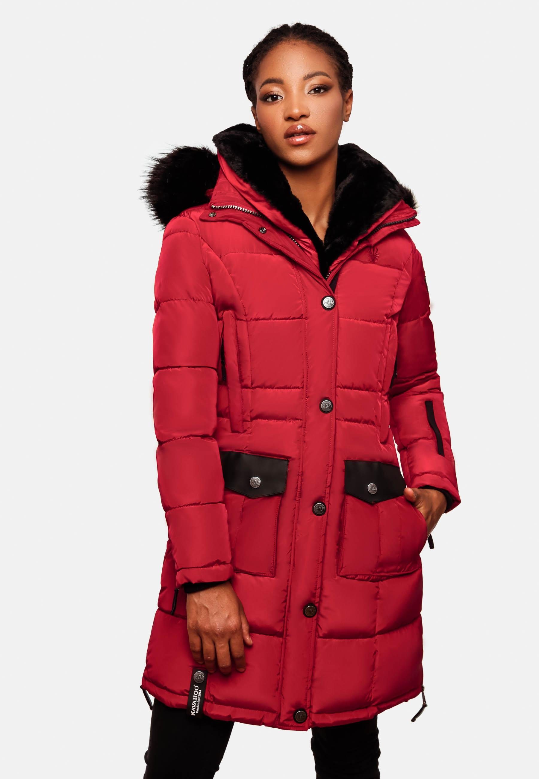 Fellimitat edlem Parka Steppmantel rot stylischer Sinja mit Winter Navahoo