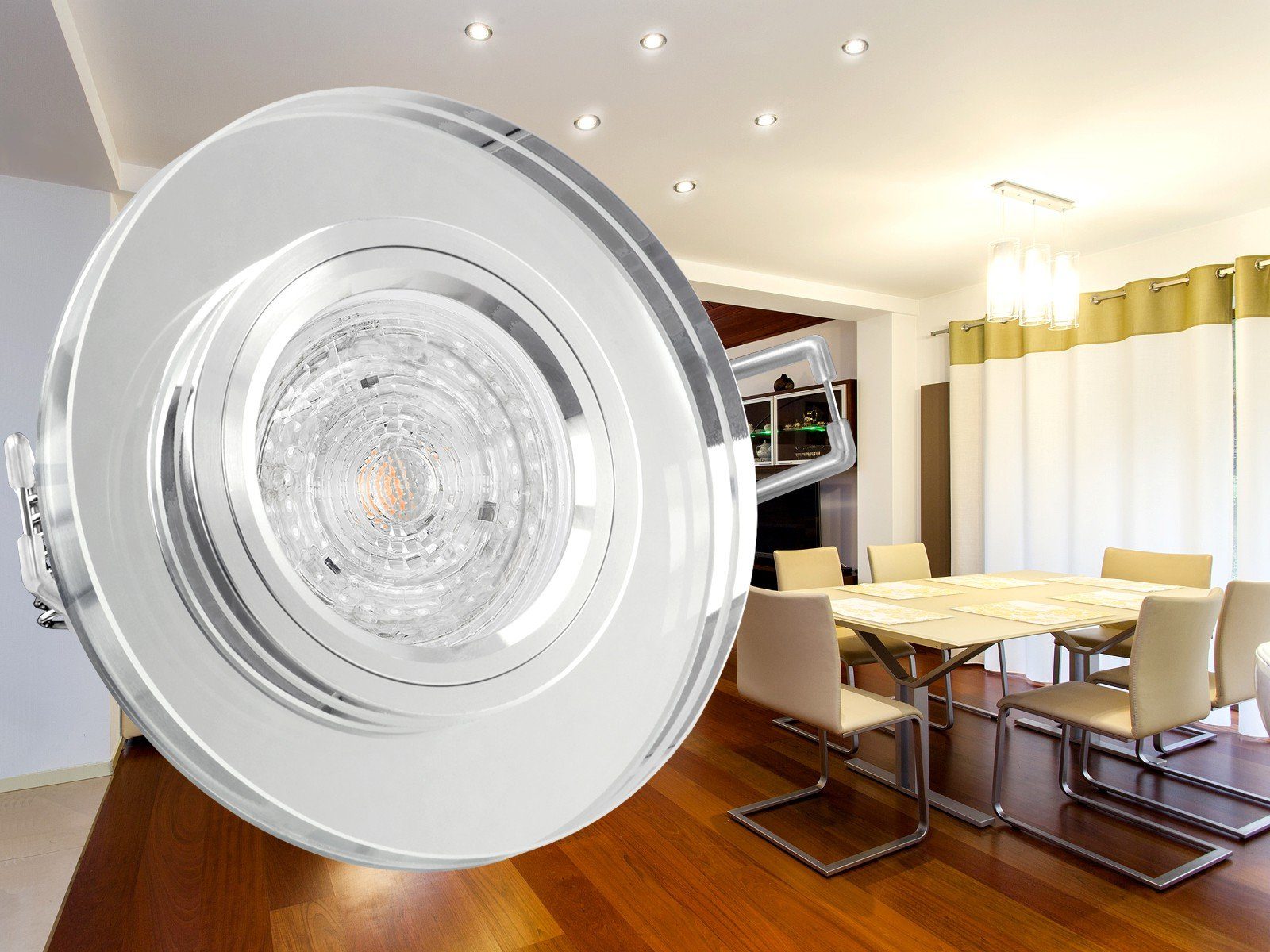 spiegelnd, SSC-LUXon Neutralweiß Echtglas Einbaustrahler LED-Einbaustrahler 4,9W, Dimmbarer rund, klar LED