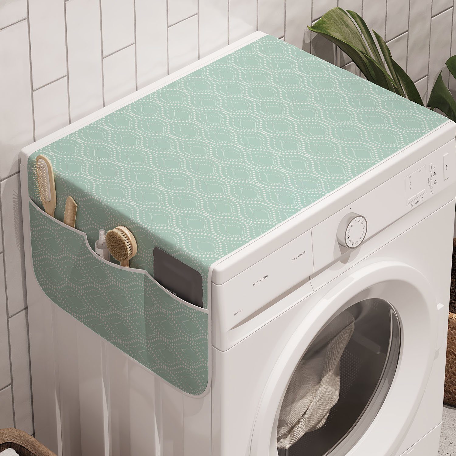 Monochrome Oval Element Abakuhaus Waschmaschine Badorganizer Romantisch und Trockner, Anti-Rutsch-Stoffabdeckung für