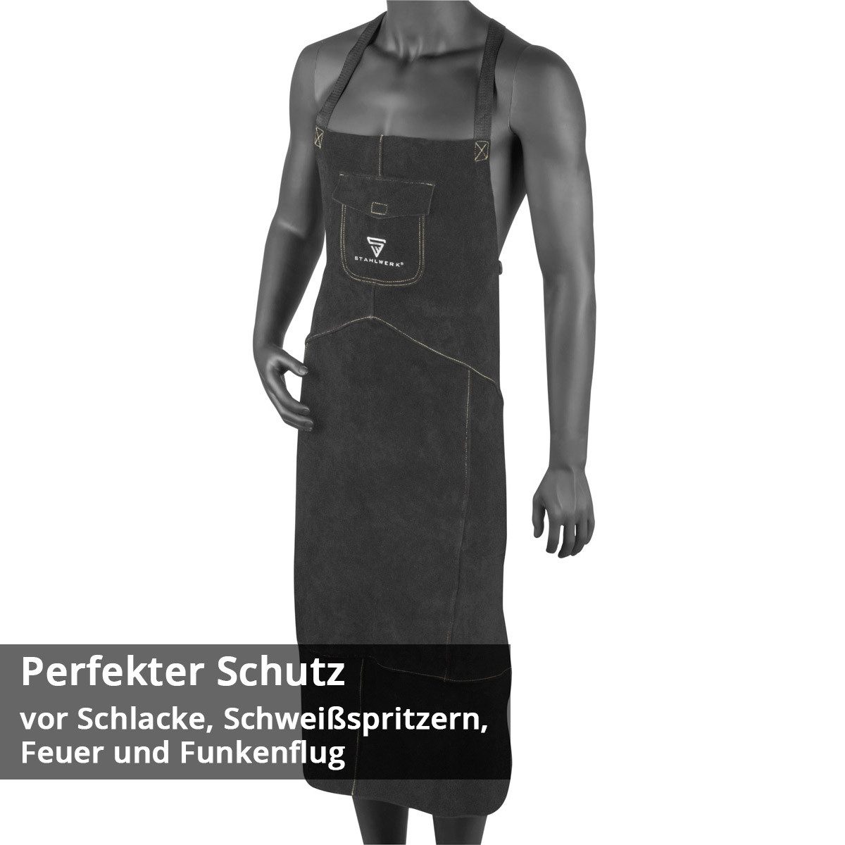 STAHLWERK Schweißerschürze Schweißerschürze / Schutzschürze / Lederschürze, (Packung, Set, 1-tlg., Einzelartikel), robust, strapazierfähig und abriebfest