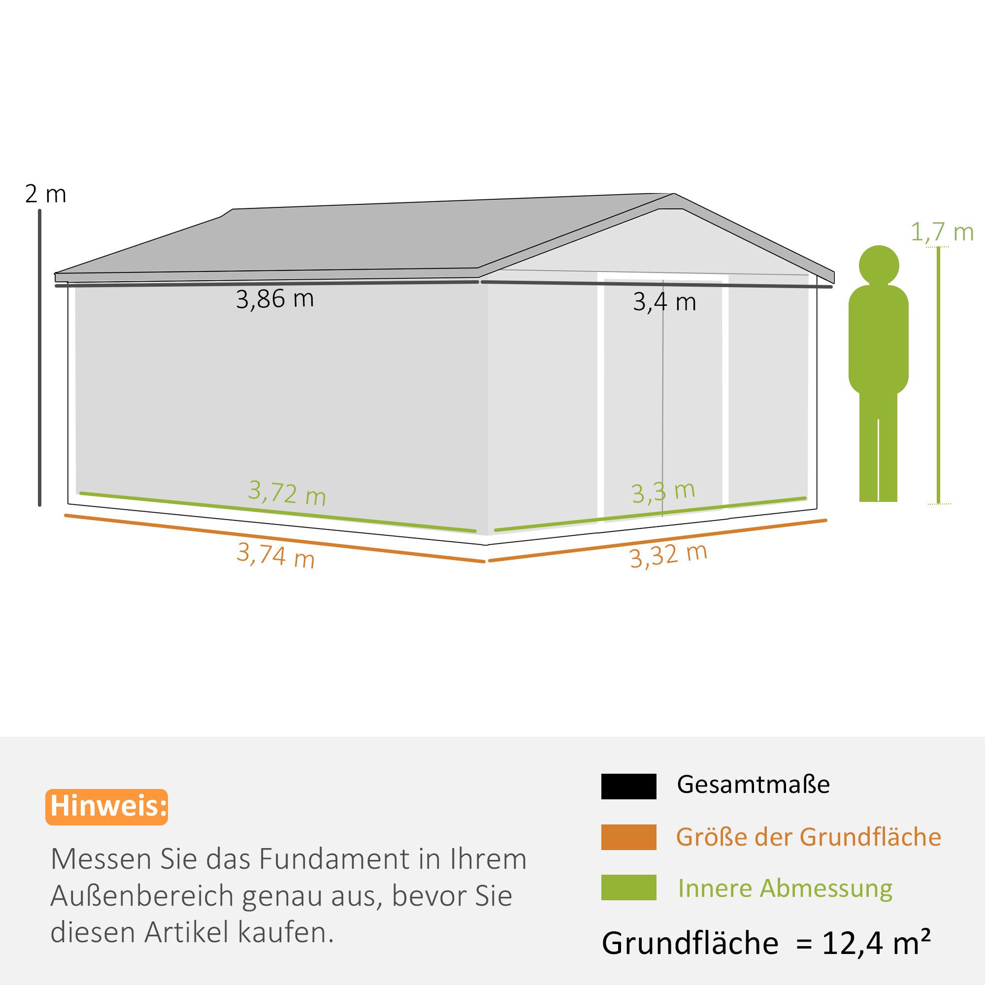 Outsunny Gerätehaus Fahrradschuppen, Schuppen mit Fundament, BxT: 340x386 cm, (Gartenhaus, 1 St., Geräteschuppen aus Verzinkter Stahl), wetterfest, für Garten, Gelb