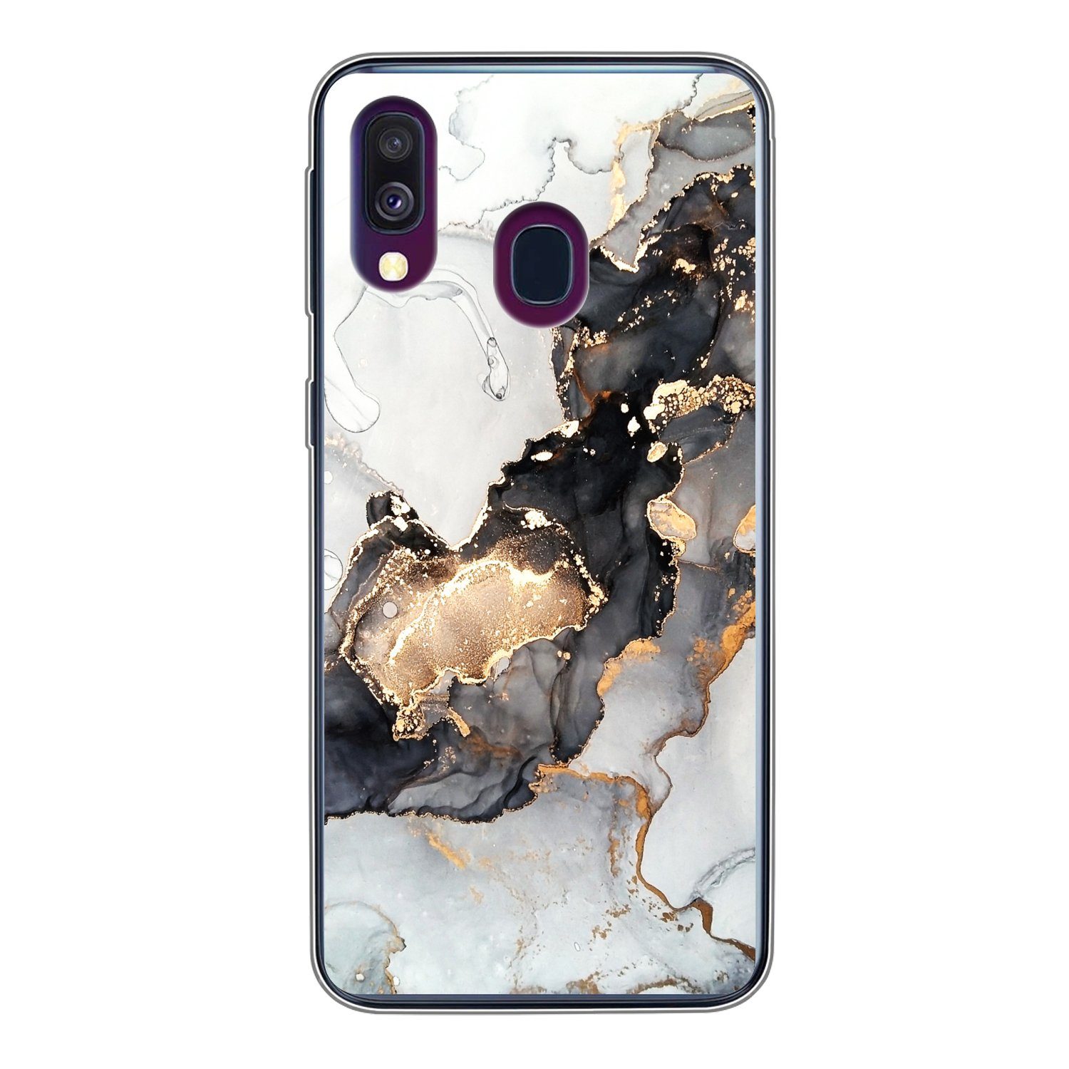 MuchoWow Handyhülle für Samsung Galaxy A40 Marmor - Schwarz - Weiß - Gold - Luxus - Abstra, Smartphone-Bumper, Print, Handy Schutzhülle Dünn