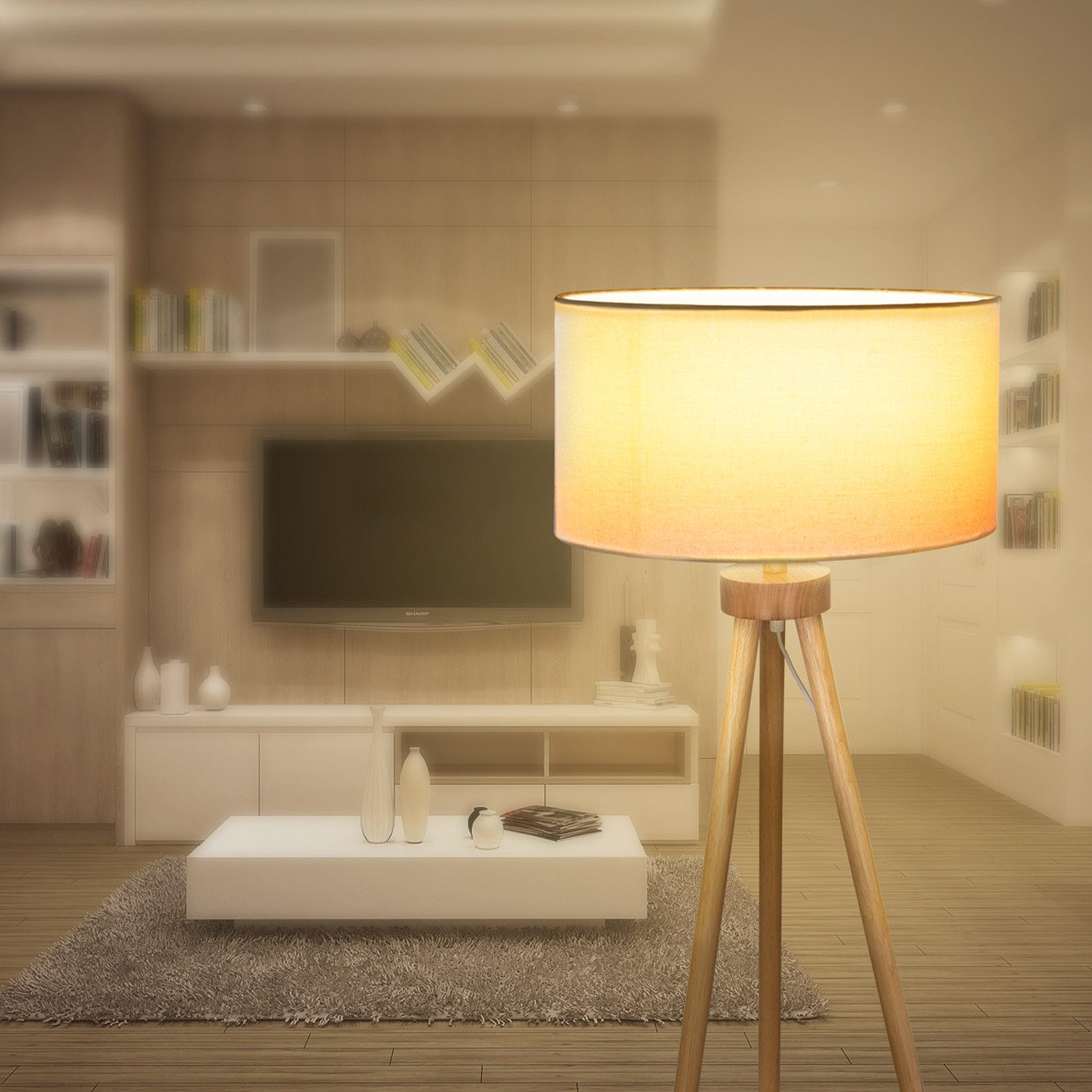 Aigostar LED Stehlampe Vintage mit Leinenschirm Lampenschirm und Fußschalter,143 cm Höhe – Bild 5 von 5