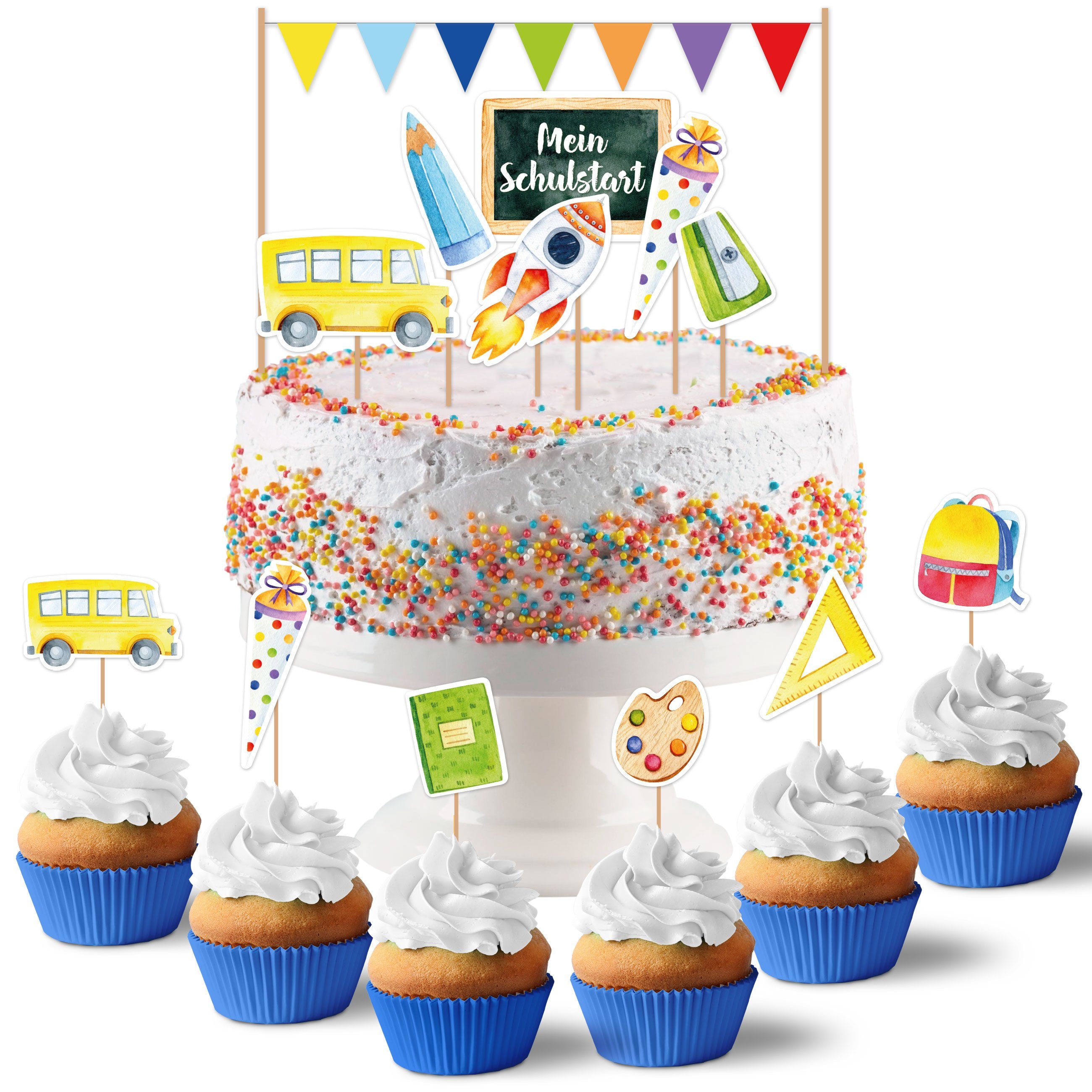 PAPIERDRACHEN Tortenstecker Kuchenstecker zur Einschulung - in verschiedenen Designs, Einschulung - Erste Klasse - Einschulungsparty