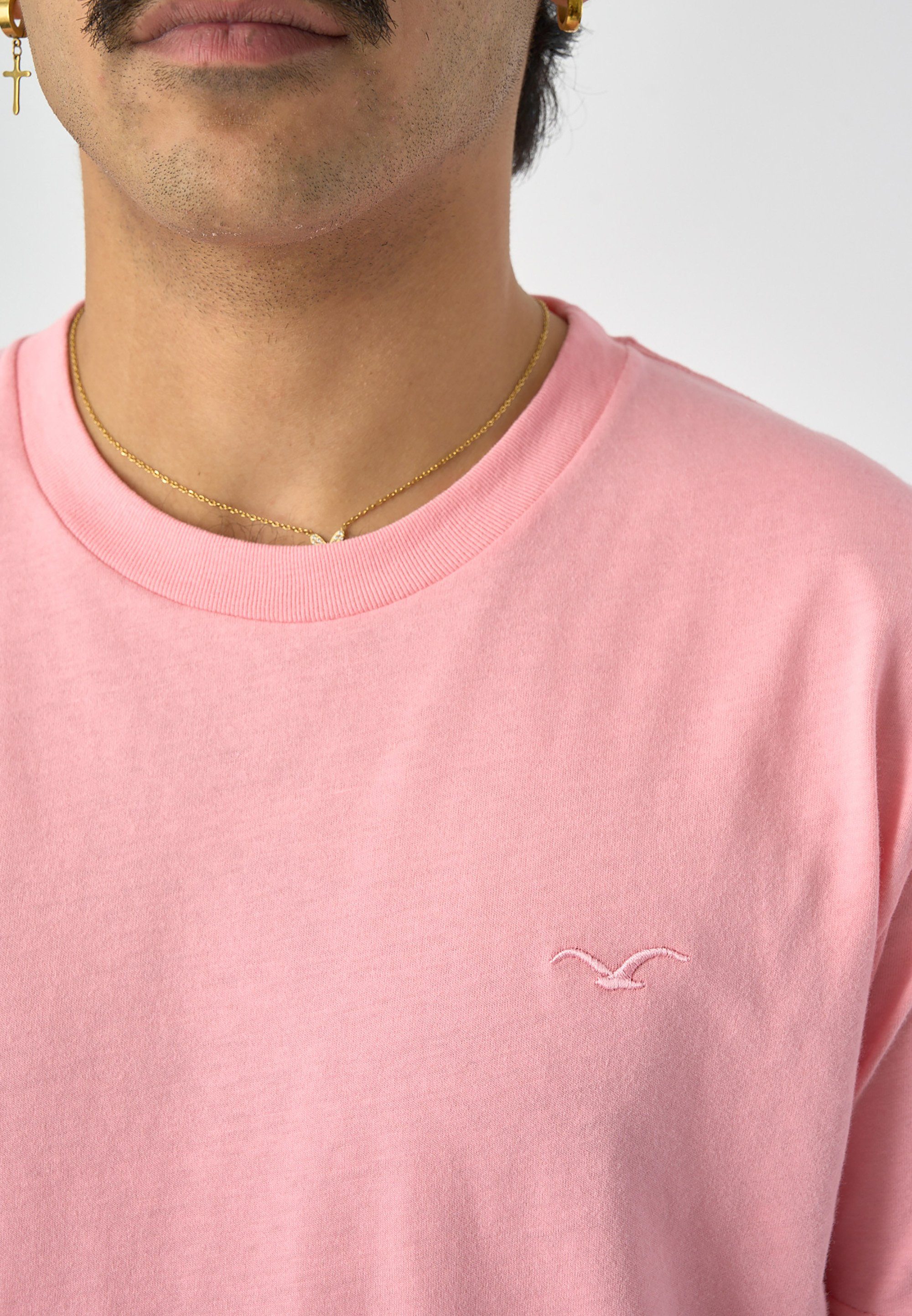 mit Regular (1-tlg) T-Shirt Logo-Stickerei rosa kleiner Ligull Cleptomanicx