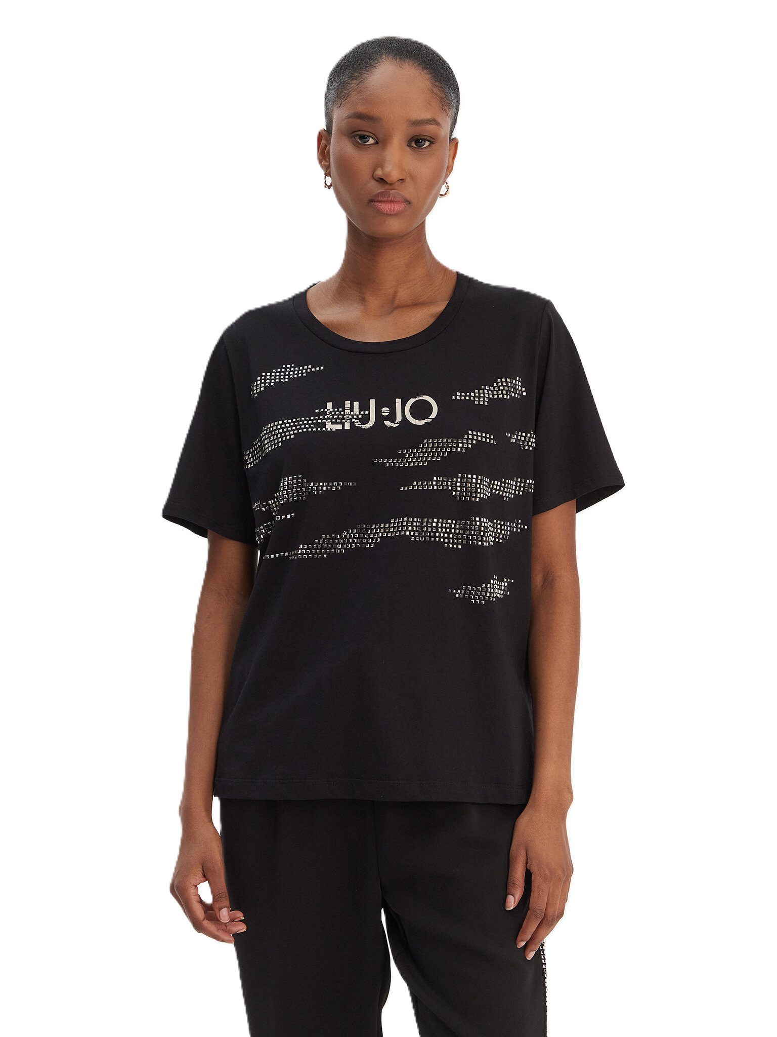 Liu Jo - Damen T-Shirt mit Strass - Logo Shirt mit Print - Kurzarm Shirt -