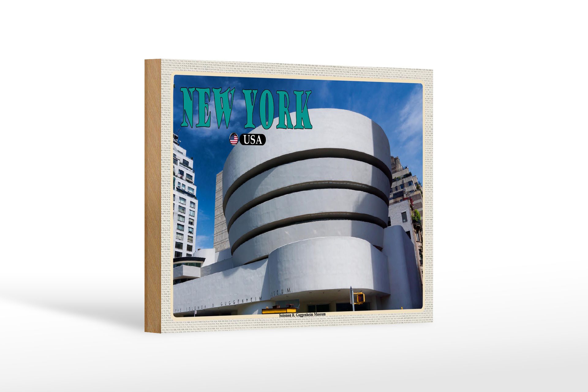 Femer GmbH Holzbild Reise 18x12 cm New York USA Solomon R. Guggenheim Museum, (1 St), Glatte Holzfaserplatte (MDF), vorn beschichtet