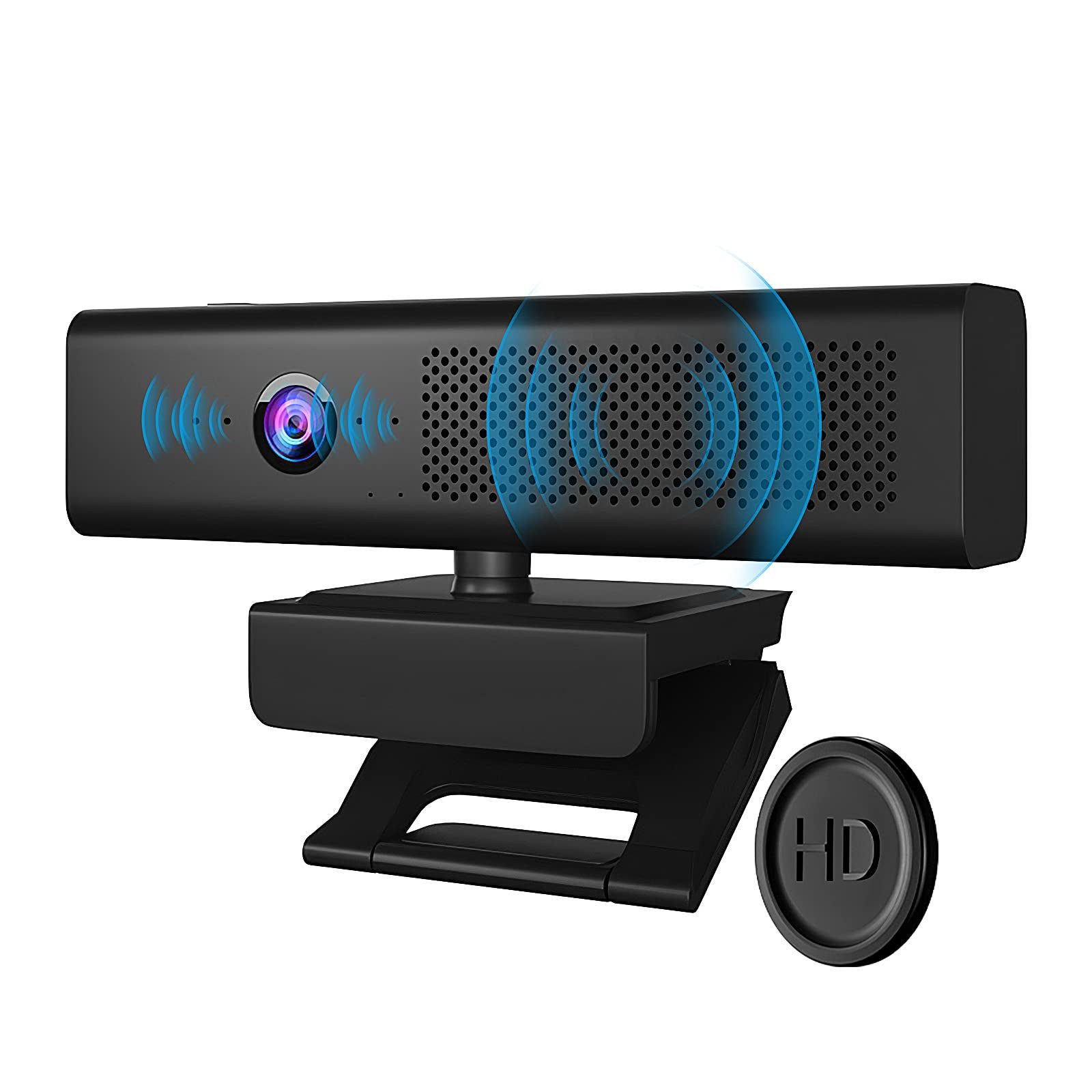 ZEUOPQ 1080P PC-Webcam, 30fps Web-Digitalkamera, Eingebautes Mikrofon Full HD-Webcam (1920 x 1080P, Web-Digitalkamera mit 4 Eingebauten Mikrofonen und Lautsprechern, USB-Webcam mit magnetischer für Zoom-Konferenz/Gaming/Streaming)