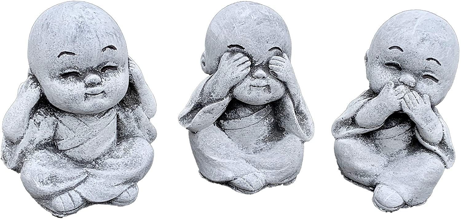 Gartenfigur Steinfigur 3er Set kleine Chinesen nichts sehen sagen hören