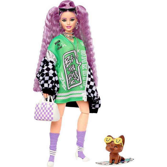 Mattel® Anziehpuppe Barbie Extra Puppe in schwarz-weißer Rennwagejacke
