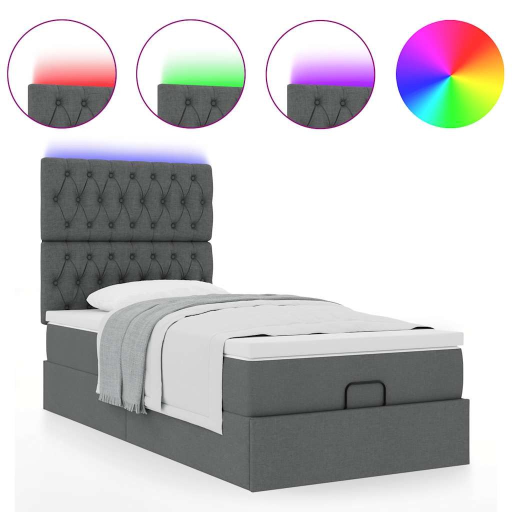 Bett Ottoman-Bett mit Matratze & LEDs Dunkelgrau 90x190 cm Stoff