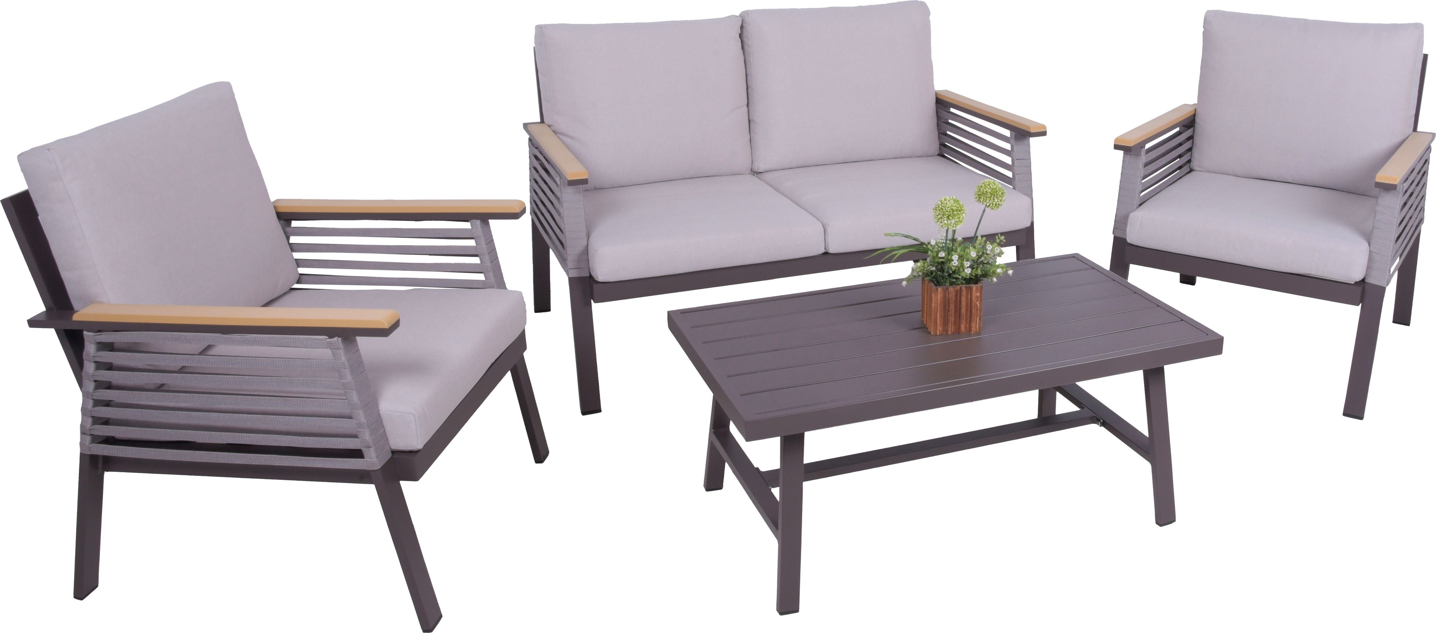 Garden Pleasure Gartenlounge-Set, Lounge-Gruppe »DENIA«, 2 Sessel, 1 Sofa,Tisch LxB: 55,5x100 cm, inkl beigen Kissen