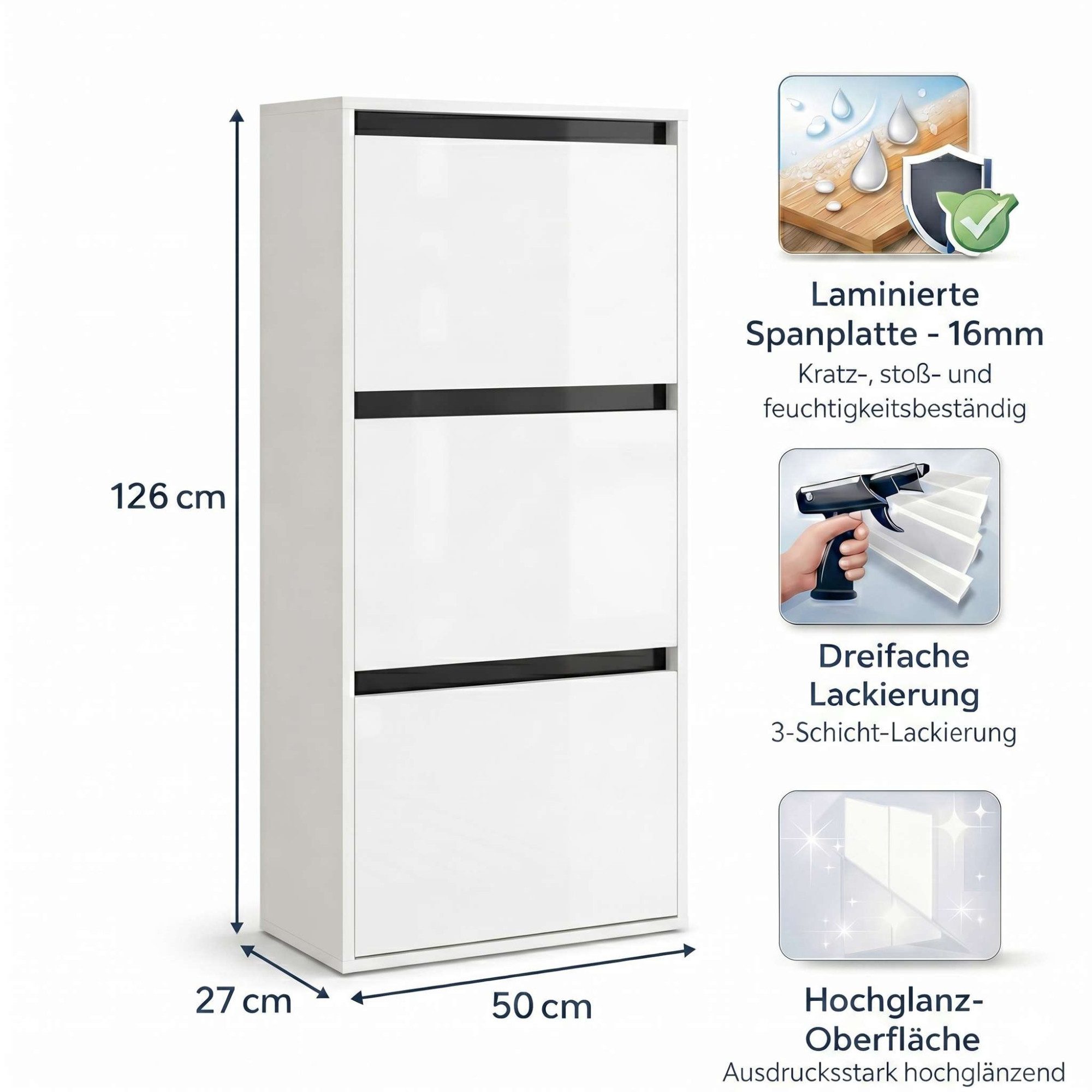 OTTO home Schuhschrank Locco, Schuhregal, Schuhkommode, Breite 50 cm Schuhkipper, UV-lackiert, Hochglanz, grifflos, 3-türig – Bild 3 von 5