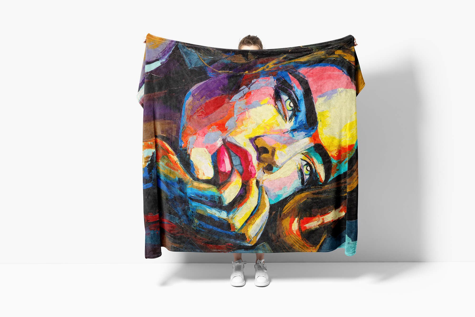 Handtücher Handtuch Art Saunatuch (1-St), Abs, Sinus Kuscheldecke Frauen Baumwolle-Polyester-Mix Fotomotiv Porträt Handtuch mit Strandhandtuch