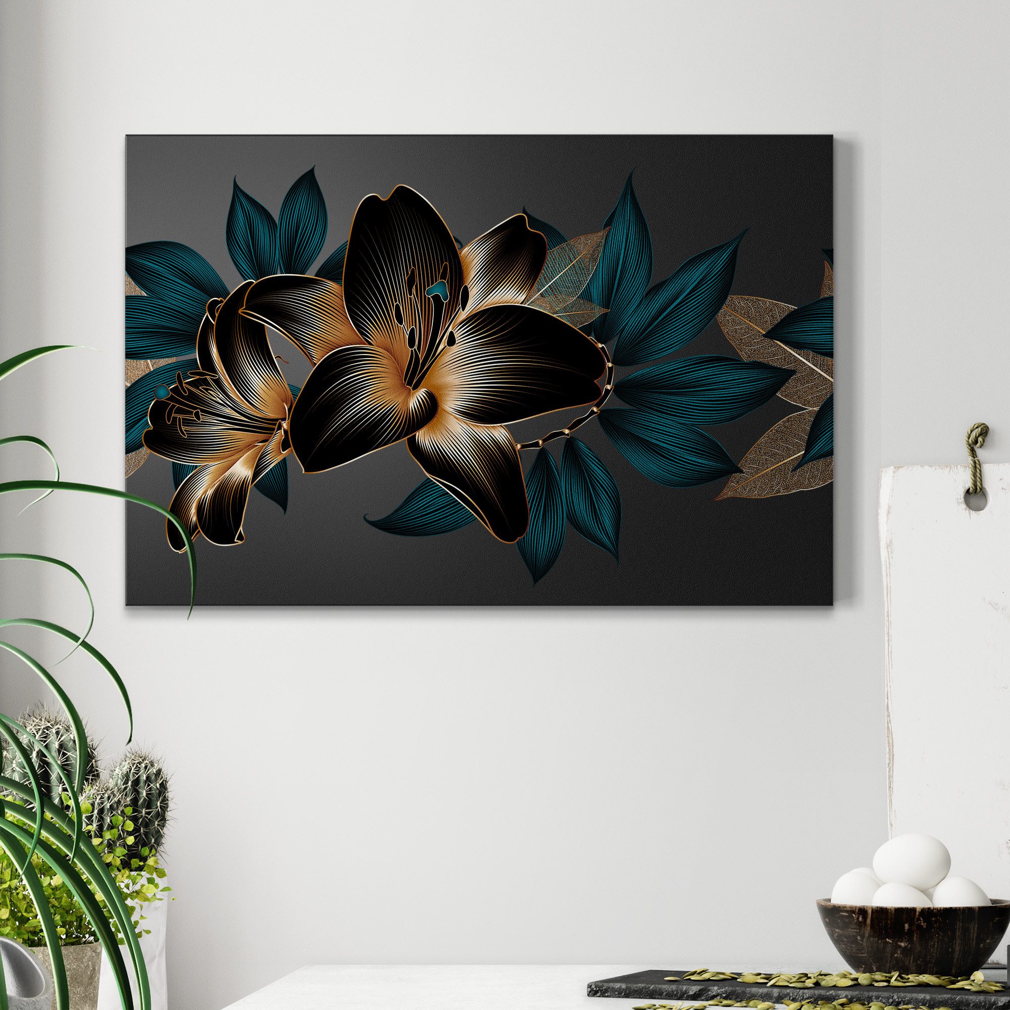 DEQORI Wandtafel 'Hochwertige Liliengrafik', (1-tlg), Metall Kreidetafel bedruckt Schreibtafel modern Schiefertafel Tafel