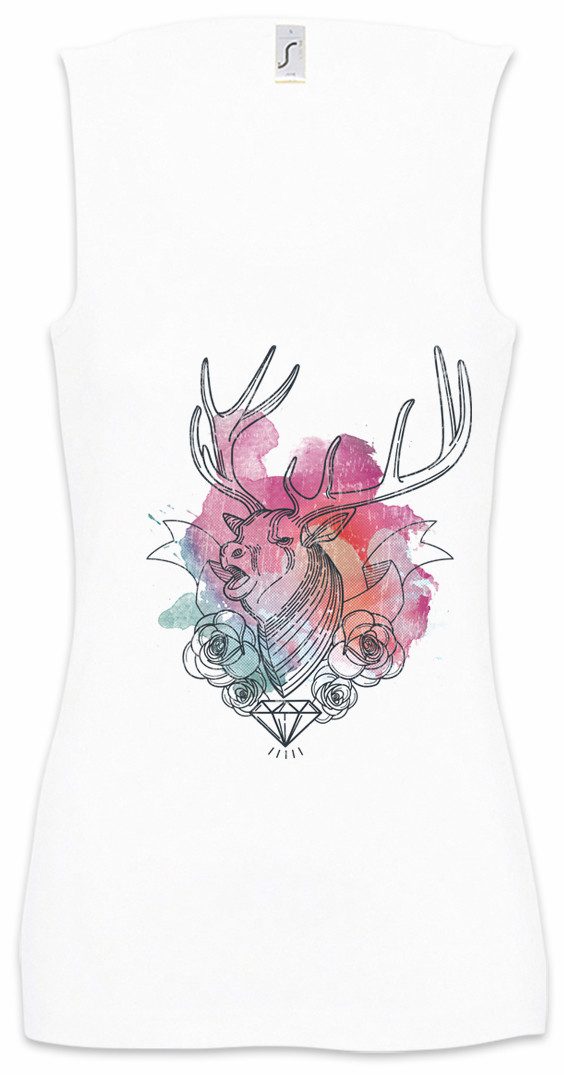 Urban Backwoods Tanktop Deer Diamond Ärmelloses Damen T-Shirt Jägerin Jäger Jagd Reh Hirsch Rockabella Pin Up Girl