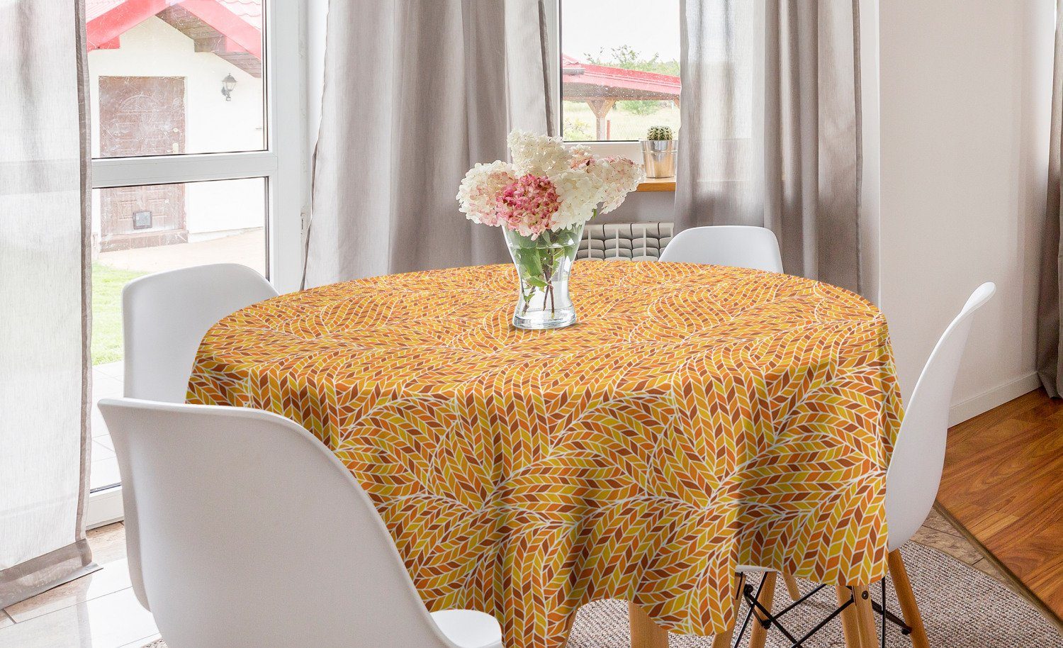 Abakuhaus Tischdecke Kreis Tischdecke Abdeckung für Esszimmer Küche Dekoration, Erdfarben Herbst-Blatt-Spiralen