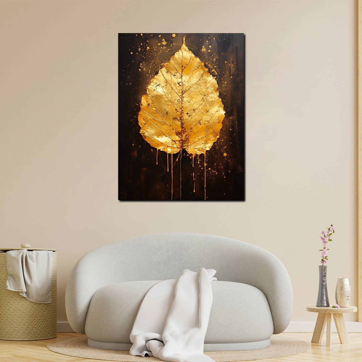 Artedinoi Leinwandbild Goldenes Blatt abstrakt edel Leinwandbild Wandbild XXL, Goldenes Blatt, abstrakt