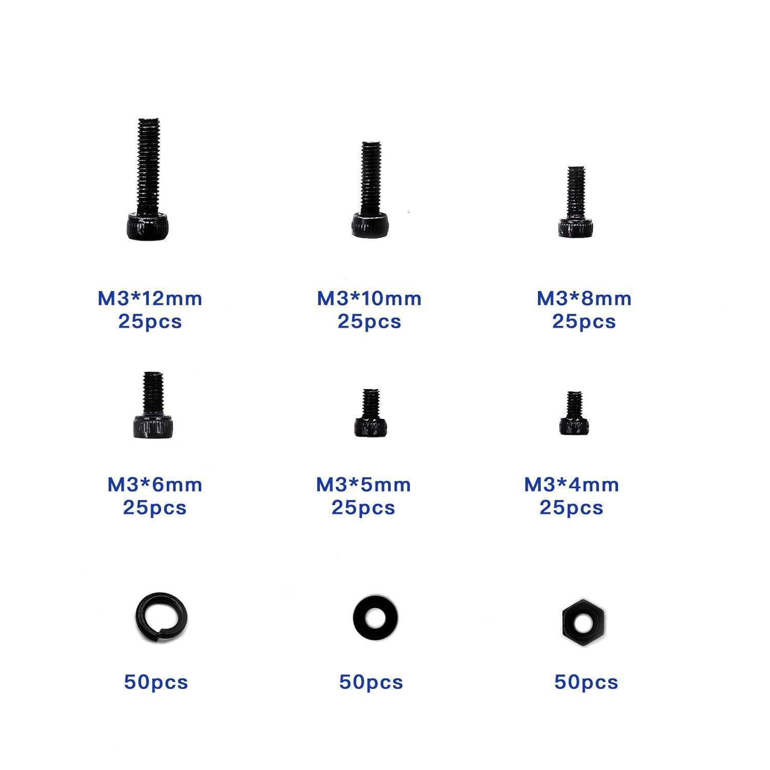 LuxusKollektion Schrauben-Set Schrauben Muttern Set Unterlegscheiben Hex M3 Schwarz 300