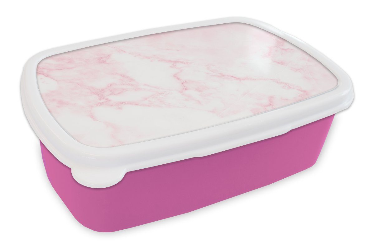 MuchoWow Lunchbox Marmor - Weiß - Rosa - Chic - Marmoroptik, Kunststoff, (2-tlg), Brotbox für Erwachsene, Brotdose Kinder, Snackbox, Mädchen, Kunststoff