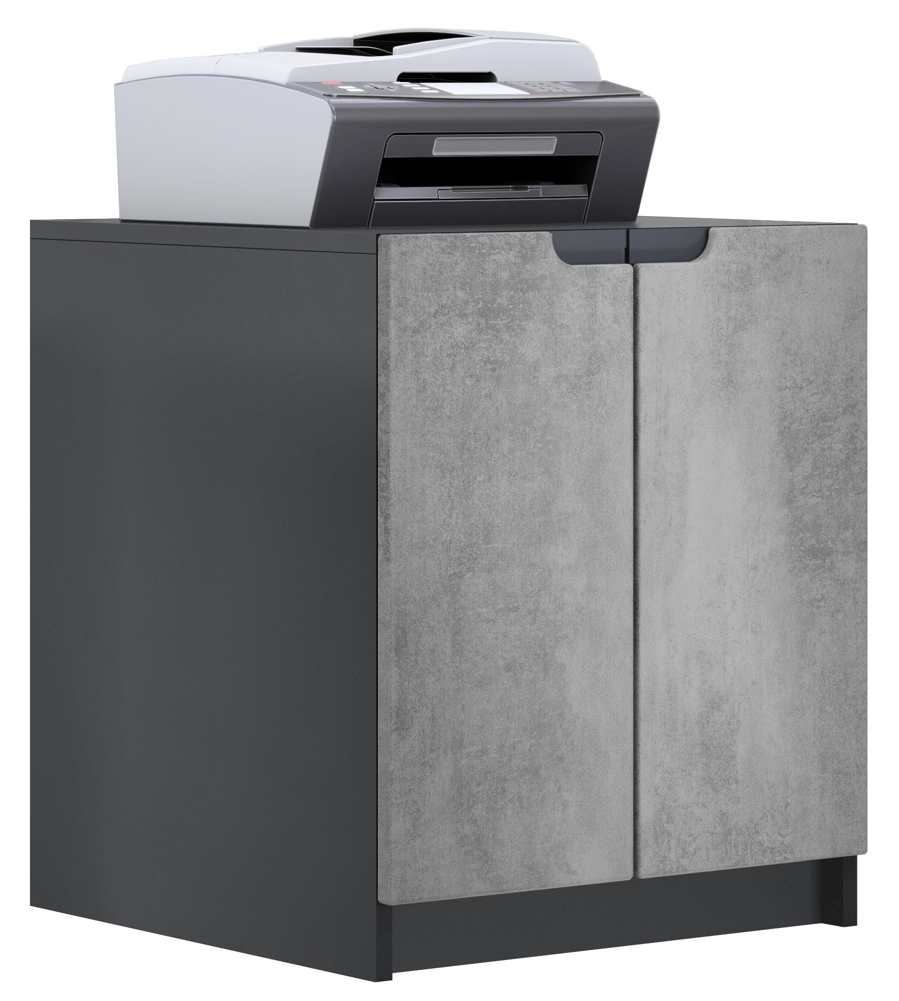 Vladon Kommode Logan (Aktenschrank, mit 2 Fächern und 2 Türen), Schwarz matt/Beton Dunkel Optik, (51 x 60,5 x 54 cm)