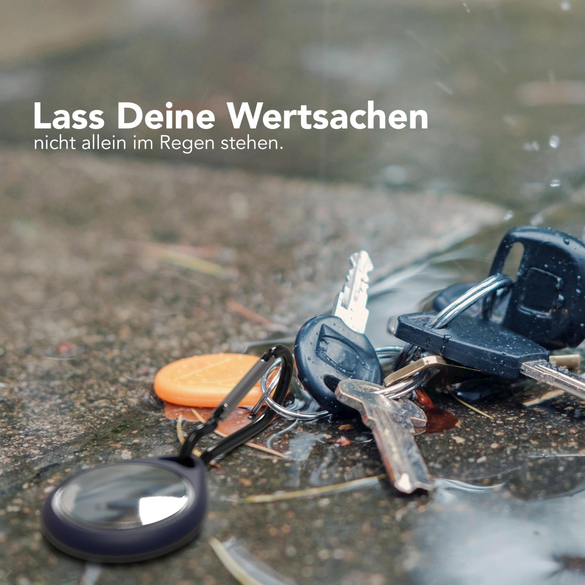 EAZY CASE Schlüsselanhänger Anhänger kompatibel Tracker Schutzhülle mit Hülle Blau Airtag Karabiner Case AirTag, Dunkel Apple Schwarz