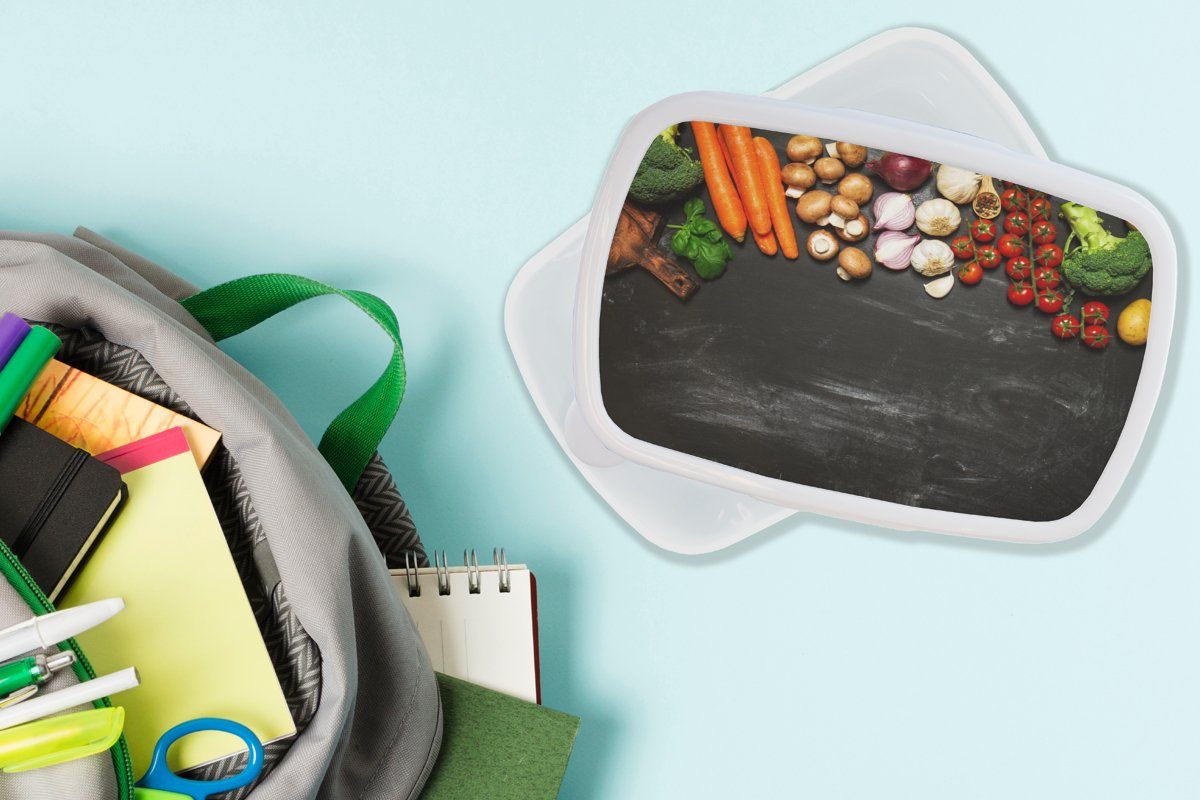 Lunchbox Karotte Mädchen für - Gewürze (2-tlg), MuchoWow für Jungs und Brotdose, - weiß - - Erwachsene, und Rustikal, Gemüse Kunststoff, Brotbox Kinder Kräuter