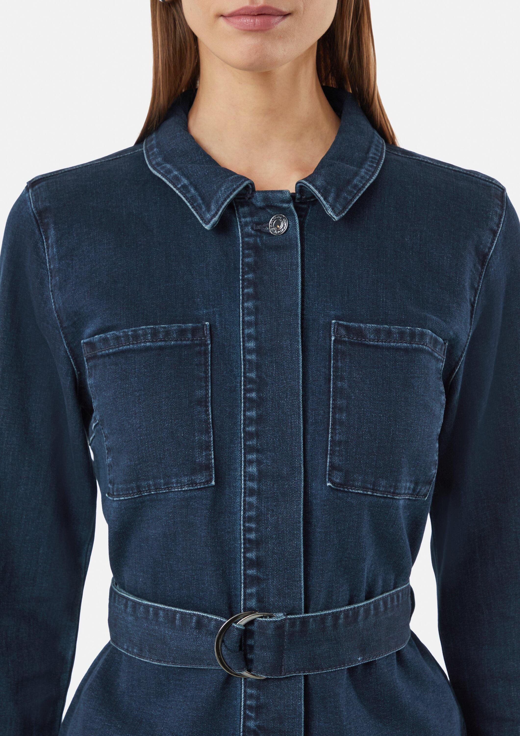 comma Funktionsjacke Indoor-Jacke Elegante Denimjacke mit Umlegekragen und Bindegürtel