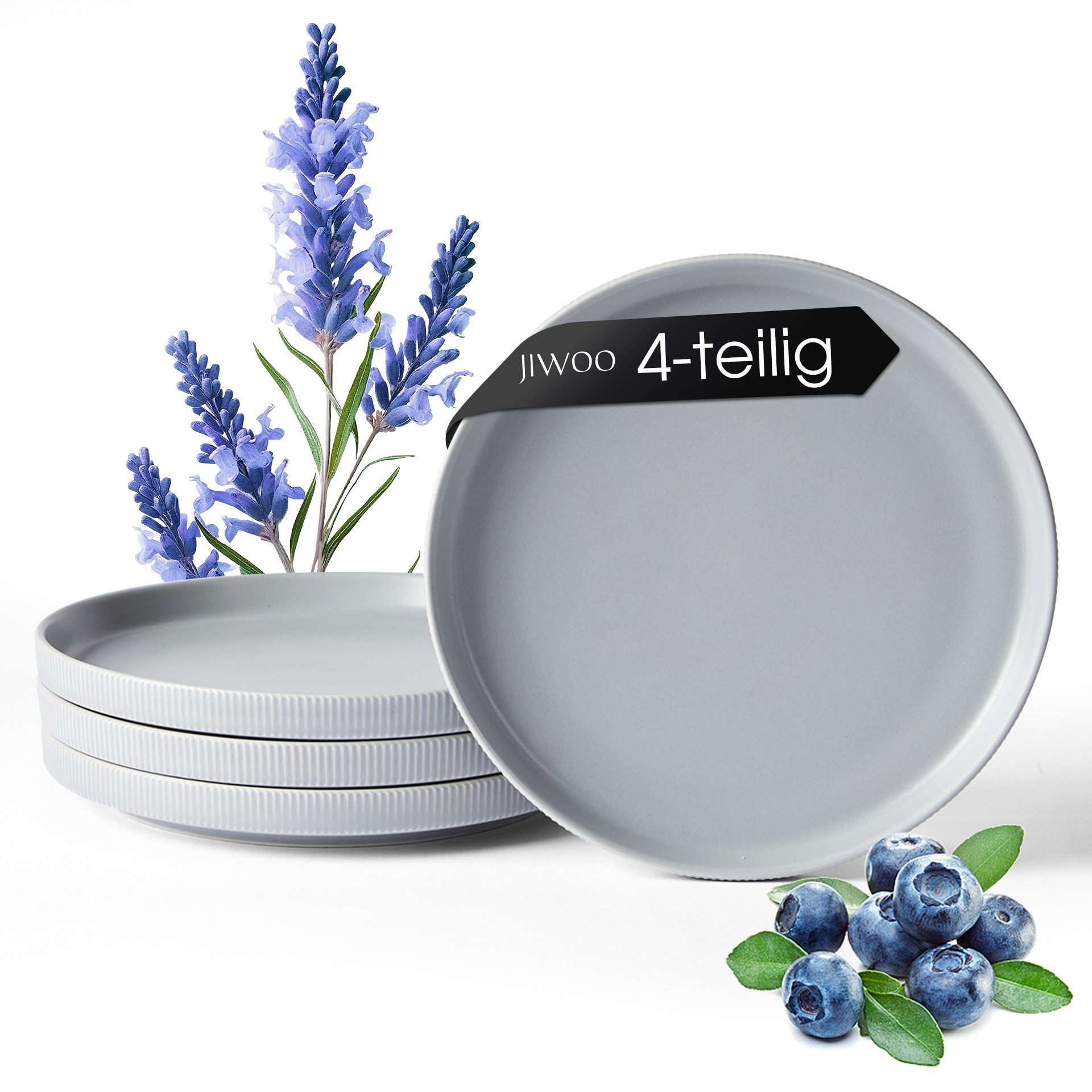 JIWOO Тарелки 4er,Ø25cm,Frühstücksteller,Vorspeisenteller,Salatteller,Gemüseteller, (4 St), Keramik,Mikrowellen-und spülmaschinenfest,Mattglas,Ø25cm