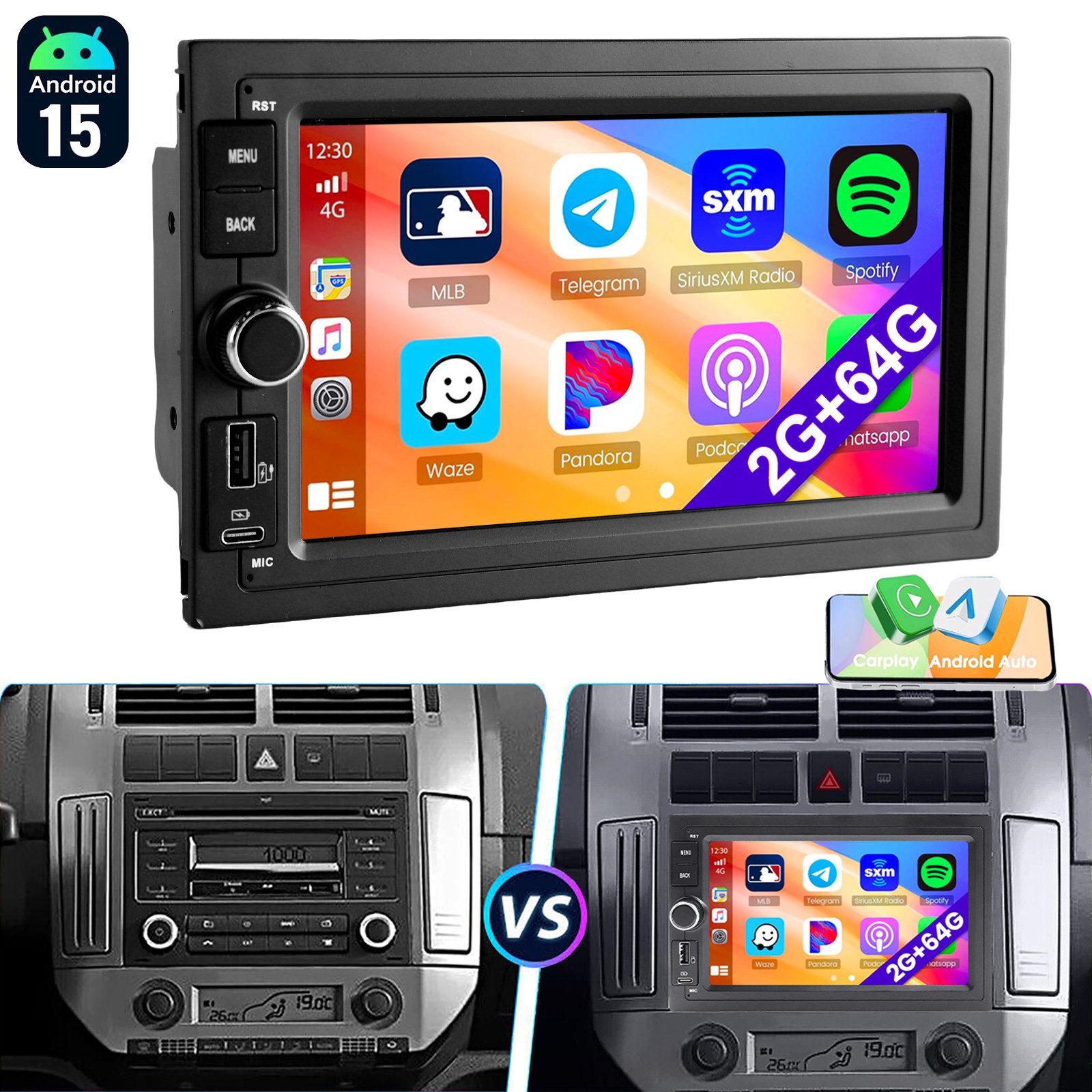 ESSGOO 7'' Android15 CarPlay Für VW Golf 4 Polo 9N Passat B5 Auto Radio BT4.1 Navigationsgerät (Apple Carplay Android Auto GPS Navi WIFI BT EQ mit USB- und Type-C)
