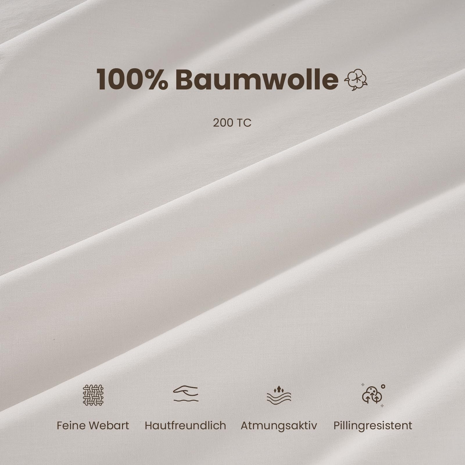 Topfinel Bettwäsche 135 x 200 baumwolle weich hautfreundlich Allergiker Baby ganzjährig, Baumwolle, 2 teilig, bettwäsche-sets 155 X 220 mit reißverschluss Beige Einfarbig Modern