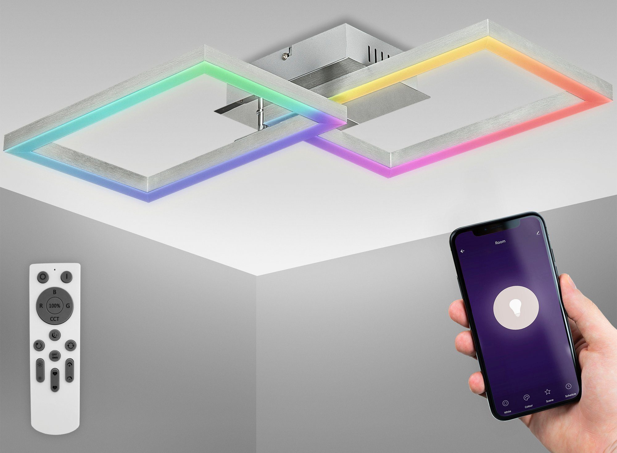 über Smart Android, Kaltweiß, warmweiß RGB & LED-Deckenlampe, LED B.K.Licht Warmweiß, fest und BK_FR1319 iOS kaltweiß, LED Deckenleuchte Farbwechsel, WiFi Fernbedienung, CCT Neutralweiß, App integriert, Dimmbar, Fernbedienung, - -