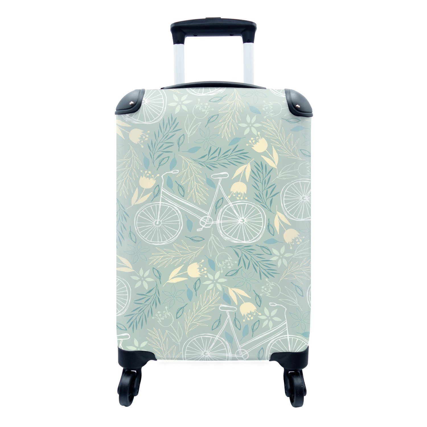 MuchoWow Handgepäckkoffer Fahrrad - Pflanzen - Muster, 4 Rollen, Reisetasche mit rollen, Handgepäck für Ferien, Trolley, Reisekoffer