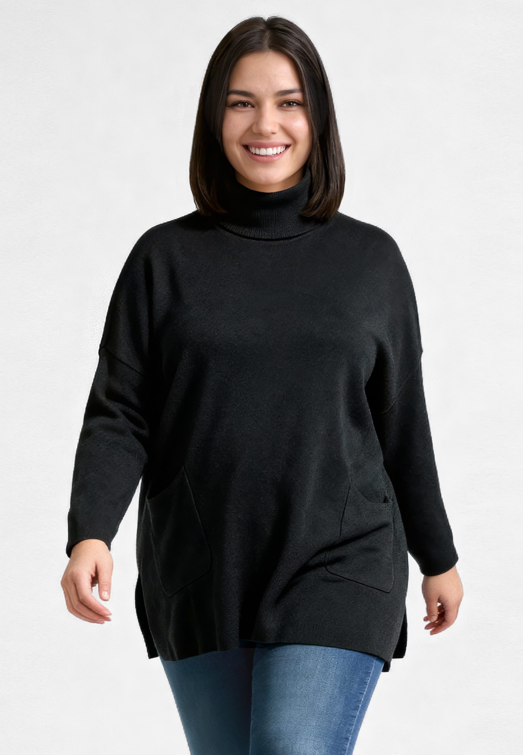 PEKIVESSA Длинные Stricktunika mit Rollkragen Zwei aufgesetzte Taschen