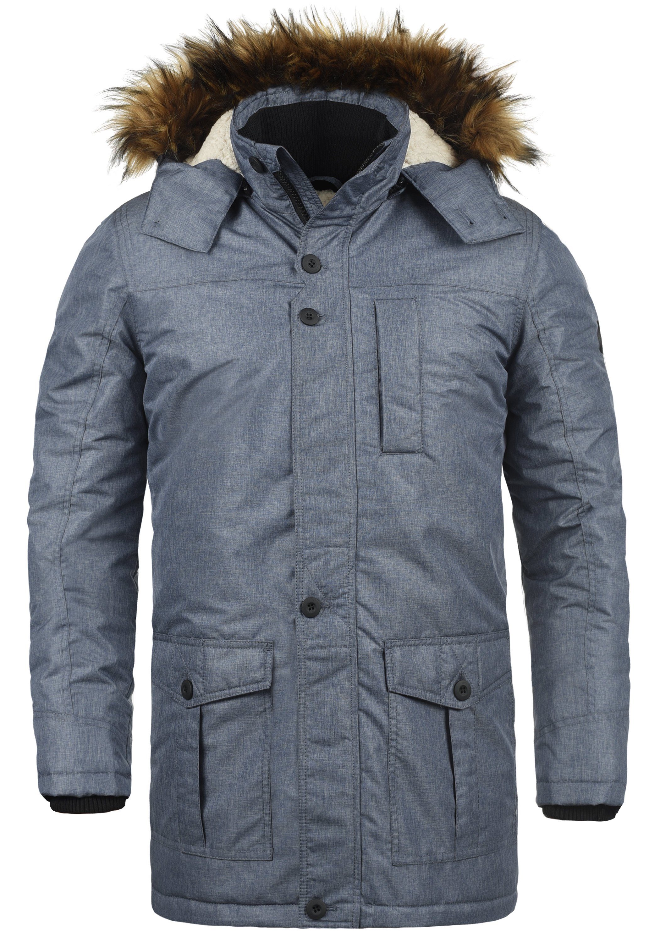 !Solid Winterjacke SDOctavus lange Jacke mit abnehmbarer Kapuze und Kunstfellkragen Insignia Blue Melange (8991)