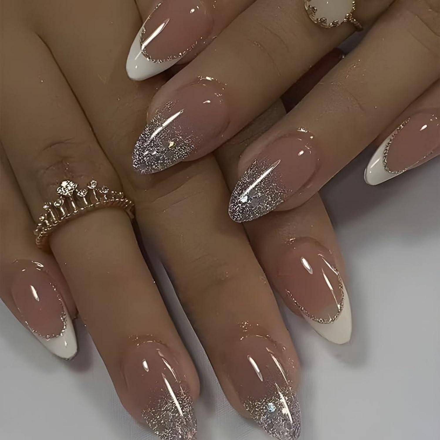 LuxusKollektion Kunstfingernägel Kunstnägel Fingernägel PressOn Acryl Kurz Style 7-24pcs French Glitte