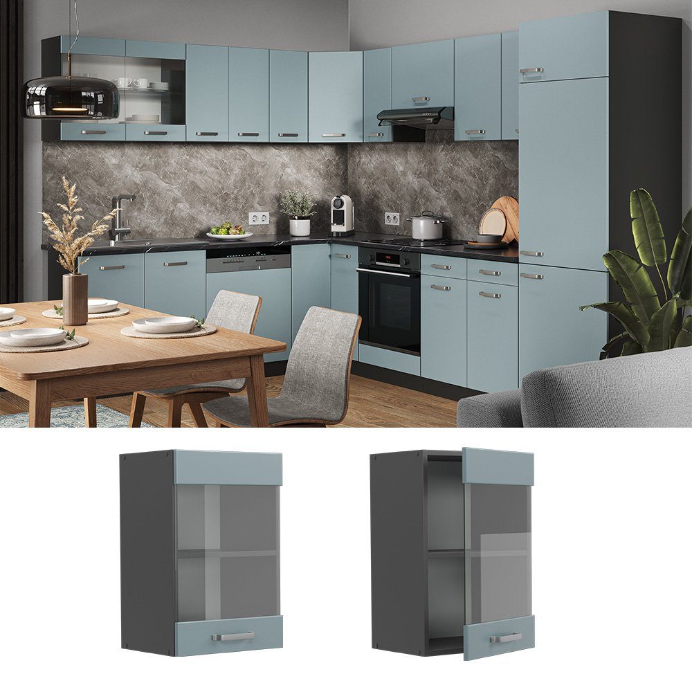Vicco Glashängeschrank R-Line, Blau-Grau/Anthrazit, 40 cm günstig online kaufen