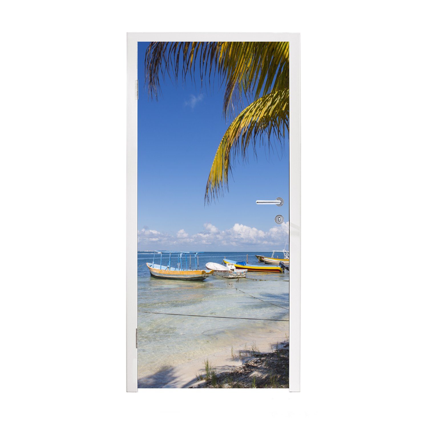 Fototapete mit cm Isla Mujeres der 75x205 nordamerikanischen MuchoWow Türtapete Tür, St), Türaufkleber, für Strand Booten, (1 bedruckt, Matt, Der